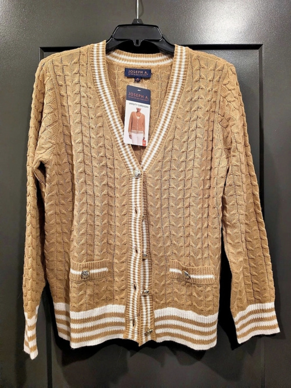 Joseph A. Varsity Cardigan. in Brown & White Size Medium NWT